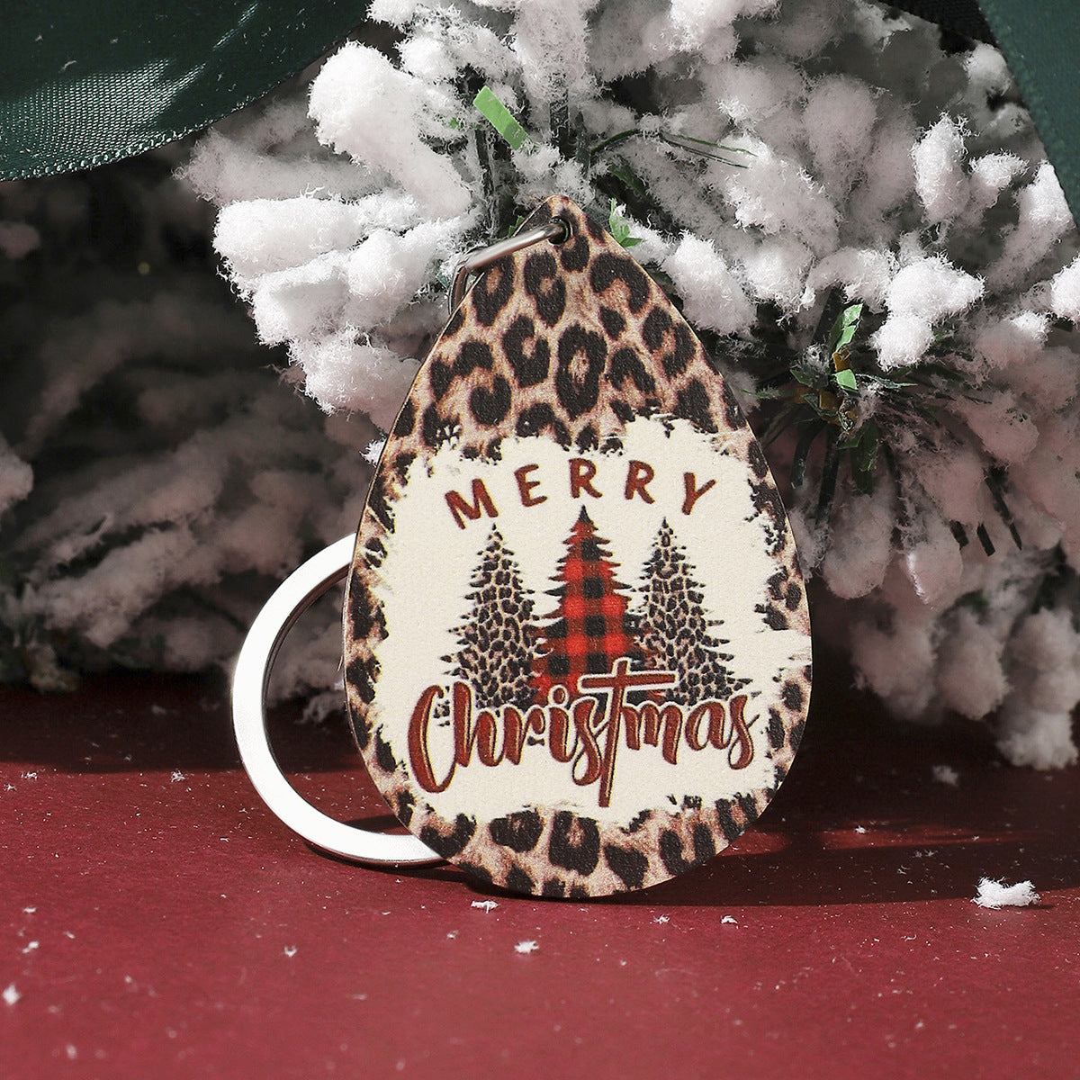 Wholesale Wooden Water Drop Christmas Keychains